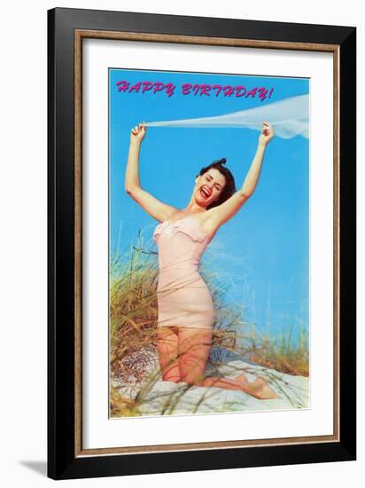 Happy Birthday, Girl in Dunes with Veil-null-Framed Art Print