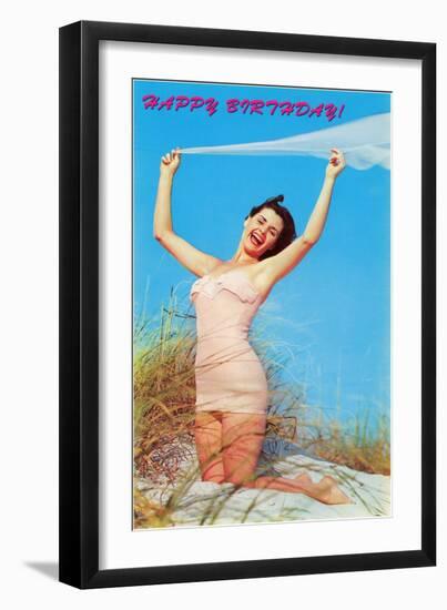 Happy Birthday, Girl in Dunes with Veil-null-Framed Art Print