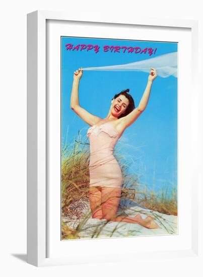 Happy Birthday, Girl in Dunes with Veil-null-Framed Art Print