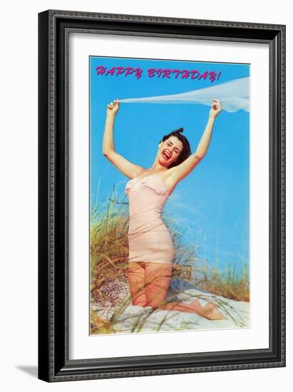 Happy Birthday, Girl in Dunes with Veil-null-Framed Art Print