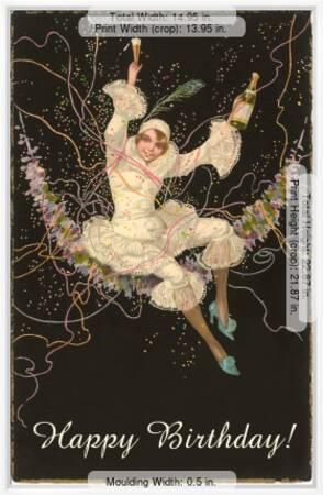 Happy Birthday Lady Harlequin With Champagne Art Print Art Com