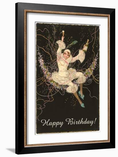 Happy Birthday, Lady Harlequin with Champagne-null-Framed Art Print