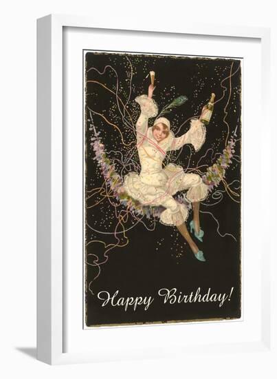 Happy Birthday, Lady Harlequin with Champagne-null-Framed Art Print