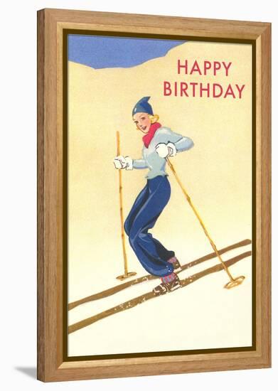 Happy Birthday, Lady Skiing-null-Framed Stretched Canvas