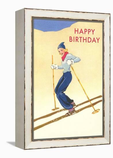 Happy Birthday, Lady Skiing-null-Framed Stretched Canvas