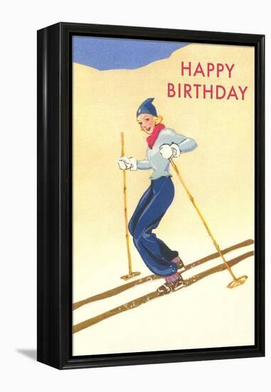 Happy Birthday, Lady Skiing-null-Framed Stretched Canvas