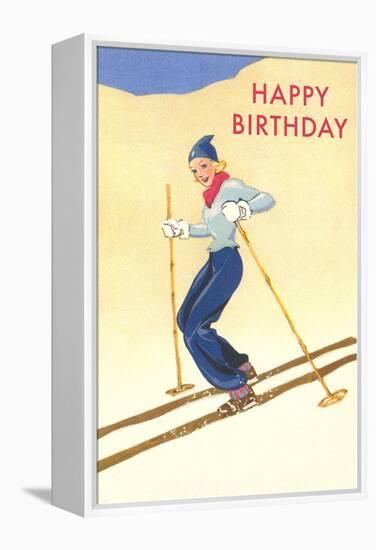 Happy Birthday, Lady Skiing-null-Framed Stretched Canvas