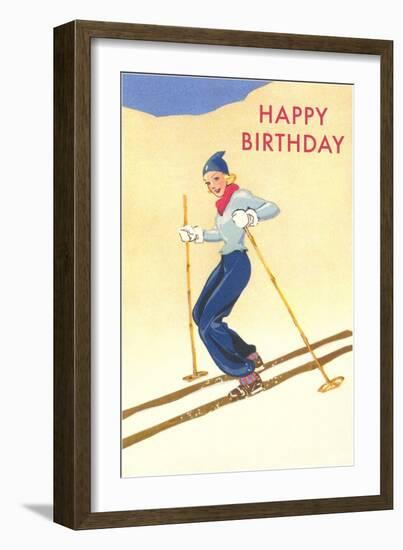 Happy Birthday, Lady Skiing-null-Framed Art Print