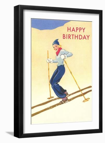 Happy Birthday, Lady Skiing-null-Framed Art Print