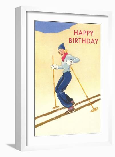Happy Birthday, Lady Skiing-null-Framed Art Print