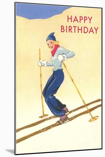 Happy Birthday, Lady Skiing-null-Mounted Art Print