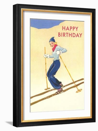 Happy Birthday, Lady Skiing-null-Framed Art Print