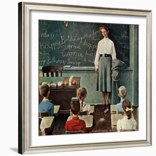 "Happy Birthday, Miss Jones", March 17,1956-Norman Rockwell-Framed Giclee Print