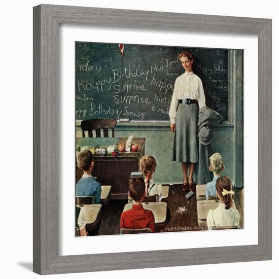 "Happy Birthday, Miss Jones", March 17,1956-Norman Rockwell-Framed Giclee Print