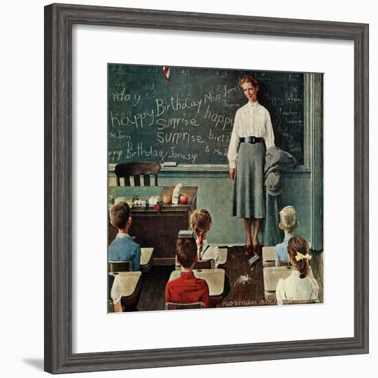 "Happy Birthday, Miss Jones", March 17,1956-Norman Rockwell-Framed Giclee Print