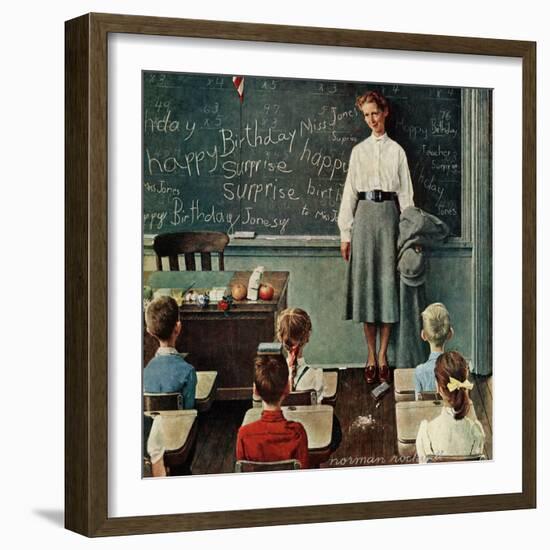 "Happy Birthday, Miss Jones", March 17,1956-Norman Rockwell-Framed Premium Giclee Print