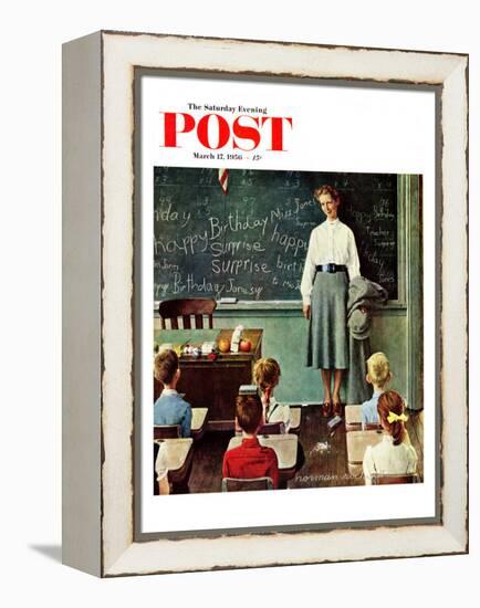 "Happy Birthday, Miss Jones" Saturday Evening Post Cover, March 17,1956-Norman Rockwell-Framed Premier Image Canvas