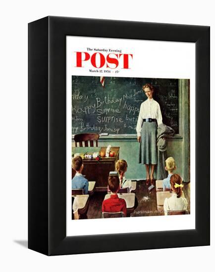 "Happy Birthday, Miss Jones" Saturday Evening Post Cover, March 17,1956-Norman Rockwell-Framed Premier Image Canvas