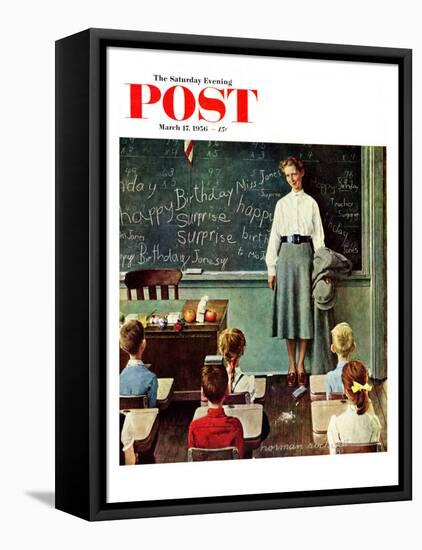 "Happy Birthday, Miss Jones" Saturday Evening Post Cover, March 17,1956-Norman Rockwell-Framed Premier Image Canvas