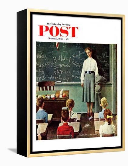 "Happy Birthday, Miss Jones" Saturday Evening Post Cover, March 17,1956-Norman Rockwell-Framed Premier Image Canvas