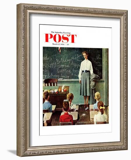 "Happy Birthday, Miss Jones" Saturday Evening Post Cover, March 17,1956-Norman Rockwell-Framed Giclee Print