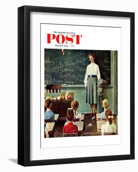 "Happy Birthday, Miss Jones" Saturday Evening Post Cover, March 17,1956-Norman Rockwell-Framed Giclee Print