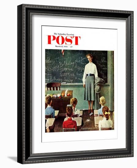 "Happy Birthday, Miss Jones" Saturday Evening Post Cover, March 17,1956-Norman Rockwell-Framed Giclee Print