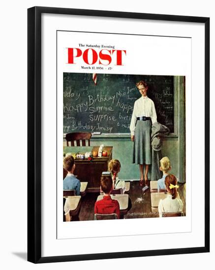 "Happy Birthday, Miss Jones" Saturday Evening Post Cover, March 17,1956-Norman Rockwell-Framed Giclee Print