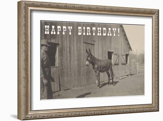 Happy Birthday, Mule and Man-null-Framed Art Print