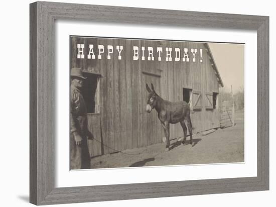 Happy Birthday, Mule and Man-null-Framed Art Print