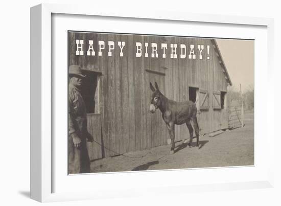 Happy Birthday, Mule and Man-null-Framed Art Print