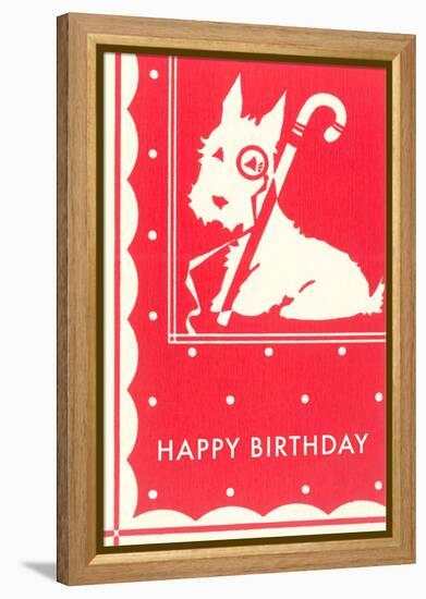 Happy Birthday Scottie Dog with Cane-null-Framed Stretched Canvas