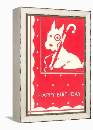 Happy Birthday Scottie Dog with Cane-null-Framed Stretched Canvas