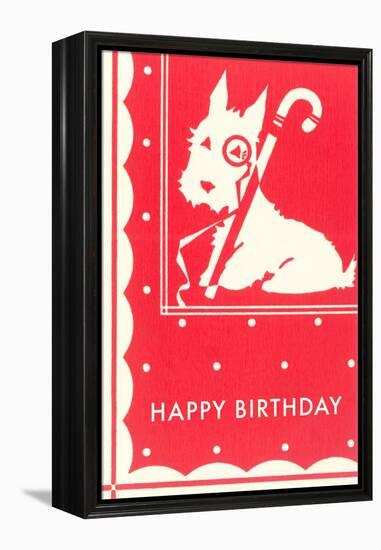 Happy Birthday Scottie Dog with Cane-null-Framed Stretched Canvas