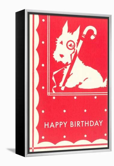 Happy Birthday Scottie Dog with Cane-null-Framed Stretched Canvas