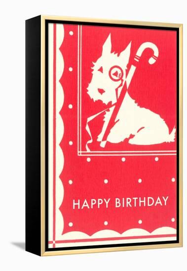 Happy Birthday Scottie Dog with Cane-null-Framed Stretched Canvas