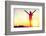 Happy Celebrating Winning Success Woman at Sunset or Sunrise Standing Elated with Arms Raised up Ab-Maridav-Framed Photographic Print