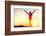 Happy Celebrating Winning Success Woman at Sunset or Sunrise Standing Elated with Arms Raised up Ab-Maridav-Framed Photographic Print