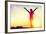 Happy Celebrating Winning Success Woman at Sunset or Sunrise Standing Elated with Arms Raised up Ab-Maridav-Framed Photographic Print