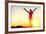 Happy Celebrating Winning Success Woman at Sunset or Sunrise Standing Elated with Arms Raised up Ab-Maridav-Framed Photographic Print