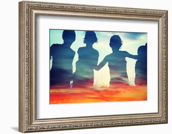 Happy Children Together Running on Clouds-zurijeta-Framed Photographic Print