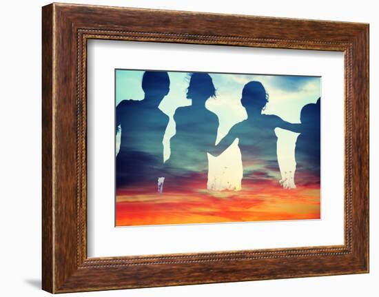 Happy Children Together Running on Clouds-zurijeta-Framed Photographic Print