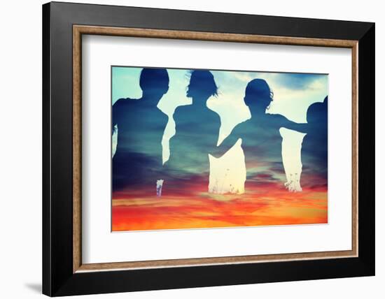 Happy Children Together Running on Clouds-zurijeta-Framed Photographic Print