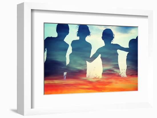 Happy Children Together Running on Clouds-zurijeta-Framed Photographic Print