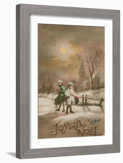 Happy Christmas. Postcard Sent in 1913-French School-Framed Giclee Print