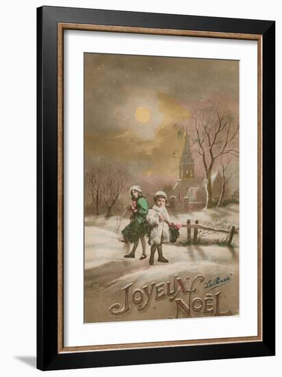 Happy Christmas. Postcard Sent in 1913-French School-Framed Giclee Print