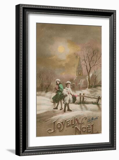 Happy Christmas. Postcard Sent in 1913-French School-Framed Giclee Print