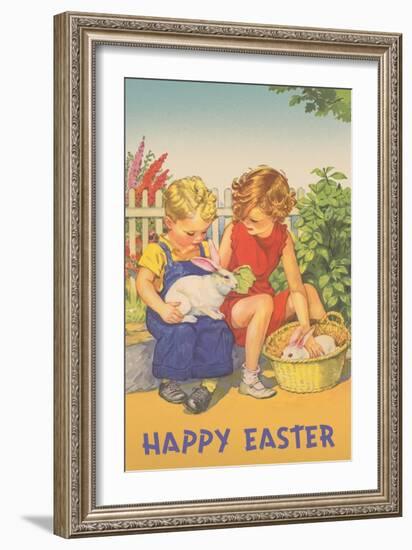 Happy Easter, Children with Rabbits-null-Framed Art Print