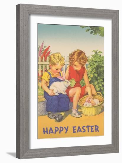 Happy Easter, Children with Rabbits-null-Framed Art Print