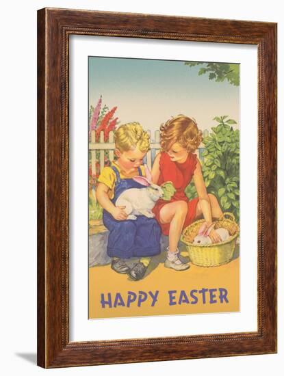 Happy Easter, Children with Rabbits-null-Framed Art Print